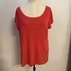 Eileen Fisher Womens Size L 100% Silk Scoop Tee Top Watermelon Red